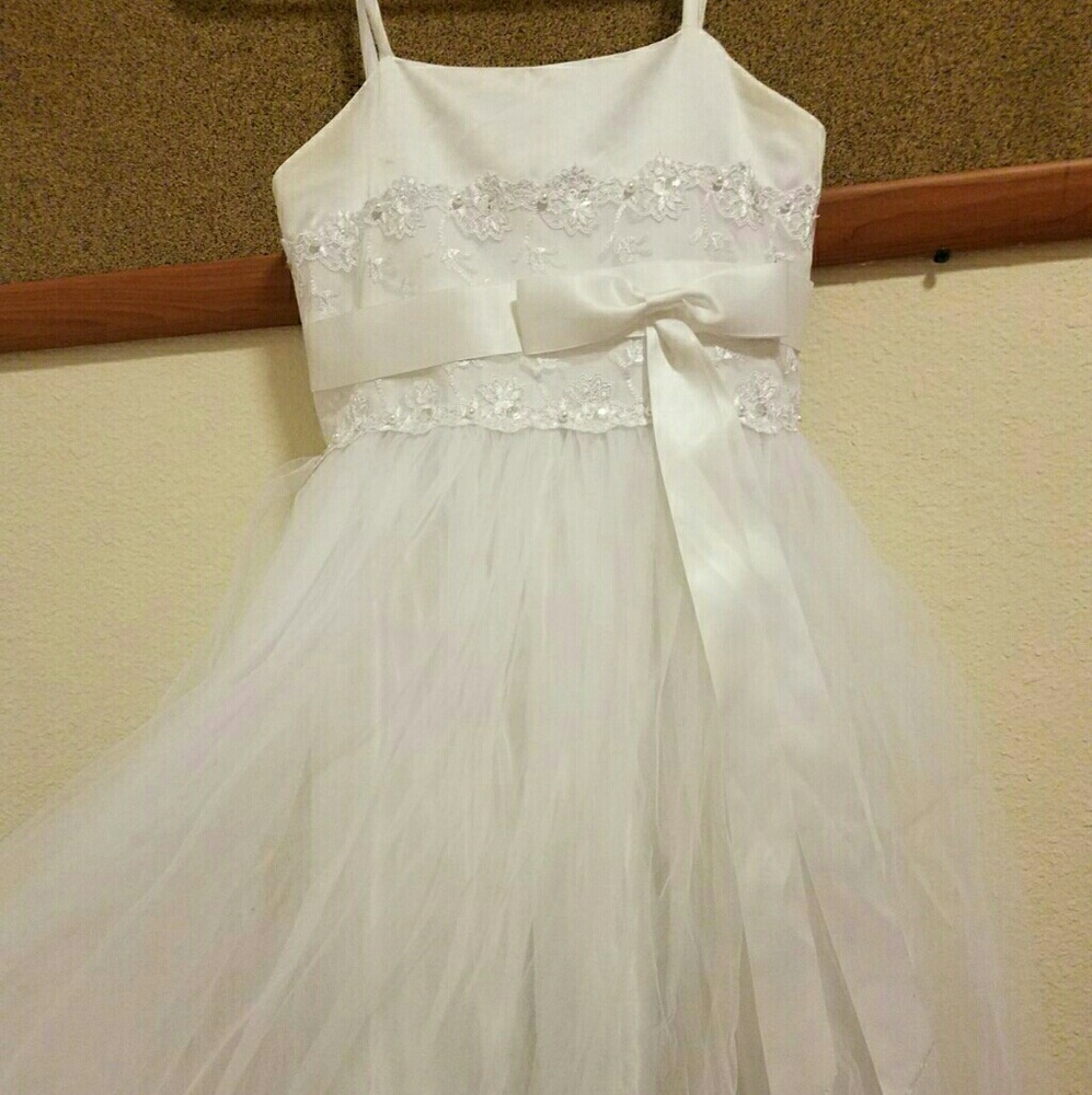 White satin tulle dress